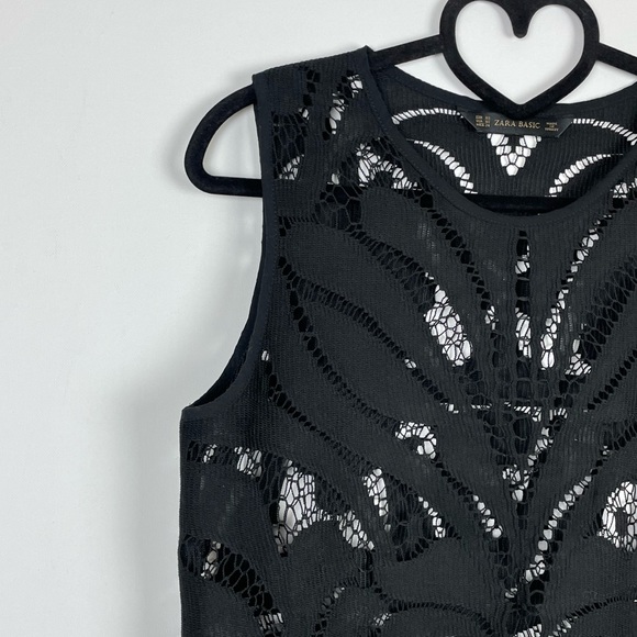 Zara Basic Black Cropped Lace Fringe Hem Sleeveless Boho Top Size XS - Picture 7 of 9